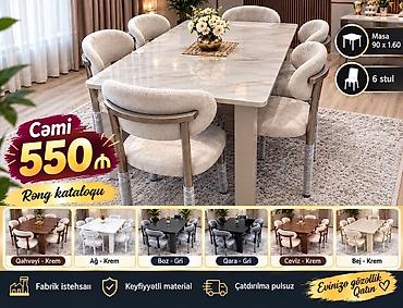hamam xoncasi: Yemək otağı dəsti – masa və 6 stul Xüsusiyyətlər: - Masa ölçüsü: 90 × — 1