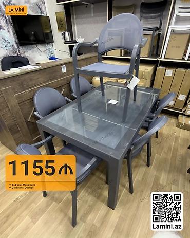 Mebel: Bağ üçün masa dəsti – lamini.az - Komplekt: 1 ədəd şüşəüstlü masa + 6 — 1