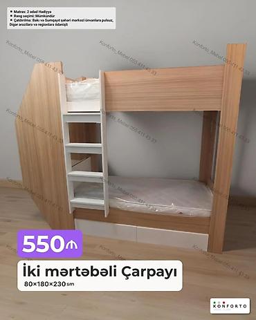 Ev və bağ: İki mərtəbəli çarpayı – 80×180×230 sm - Korpus: ağ və ağac teksturalı — 1