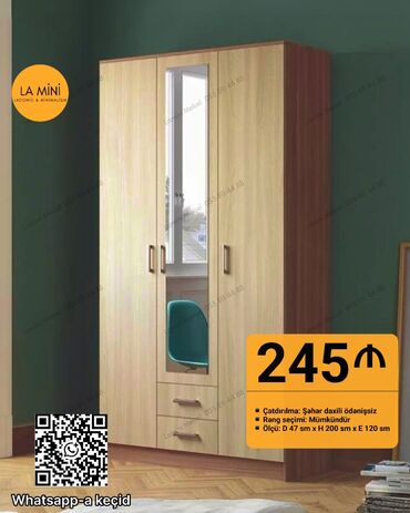 qaplar ev: Açılan, 3 qapılı Düz dolab, Qarderob, paltar dolabı
