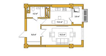 Продажа квартир: 1 комната, 45 м², Джальская больница Элитка, 17 этаж, ПСО (под самоотделку) — 3