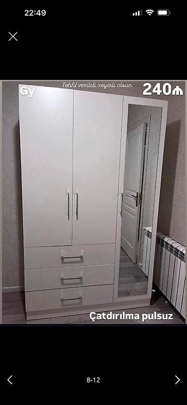 Ağ rəngdə geyim dolabı - Üç qapılı dizayn: iki qapı bölməsi və sağ lalafo.az -da Ağ rəngdə geyim dolabı - Üç qapılı dizayn: iki qapı bölməsi və sağ