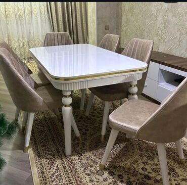 Masa və oturacaq dəstləri: Qonaq otağı üçün, Yeni, Açılan, Dördbucaq masa, 6 stul — 13