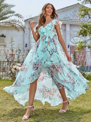 Повседневные платья: Повседневное платье, Китай, Лето, Длинная модель, Шифон, Крестьянка, S — 3