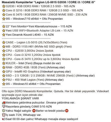 Masaüstü kompüterlər və iş stansiyaları: Masaüstü Kompüterlər “Legion LG-5015 G2030 / CORE i3 / CORE i5” ⭐G2030 -da lalafo.az — 2 Masaüstü kompüterlər və iş stansiyaları: Masaüstü Kompüterlər “Legion LG-5015 G2030 / CORE i3 / CORE i5” ⭐G2030 — 2