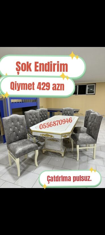 uşaq üçün divan: Qonaq otağı üçün, Yeni, Açılmayan, Dördbucaq masa, 6 stul