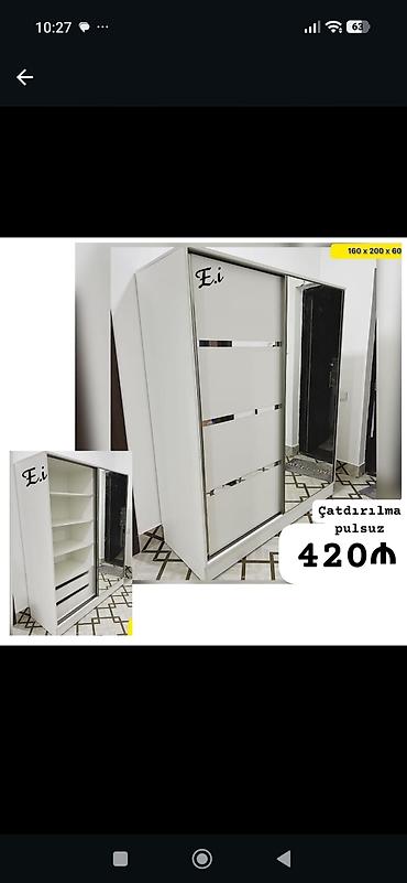 Ağ rəngdə sürgülü qapılı şkaf - Ölçü: 160 x 200 x 60 sm (şəkildə