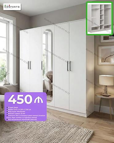 5 qapılı geyim dolabı - Ölçü: Dərinlik 47 × Hündürlük 200 × En 200 sm