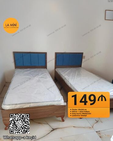 Masa və oturacaq dəstləri: Təknəfərlik çarpayı, Bazasız, Matras ilə, Siyirməsiz