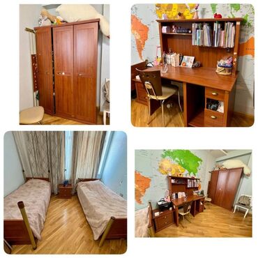 uşaq kiravat: Oğlan və qız üçün, İşlənmiş, 2 təknəfərlik çarpayı, Dolab, Yazı masası