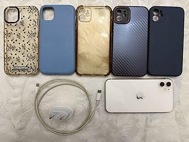Apple iPhone: IPhone 11, Б/у, 128 ГБ, Белый, Зарядное устройство, Защитное стекло, Чехол, 77 % — 11