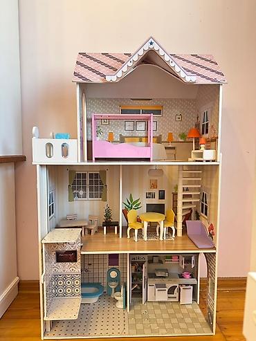 mansard evler: Taxta kukla evi – çoxmərtəbəli, mebellərlə - Material: möhkəm taxta — 1