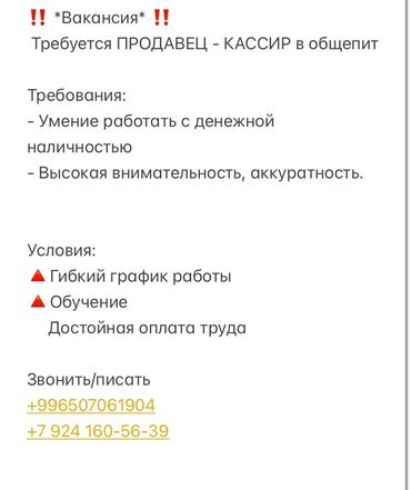 работа продавец консультант: Кызматкер талап кылынат: Тез татым, Төлөм Жума сайын