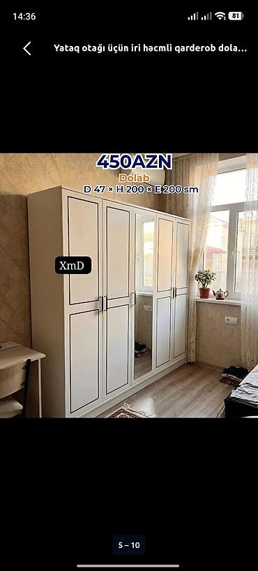 Yataq otağı üçün iri həcimli qarderob dolabı. Xüsusiyyətlər: -