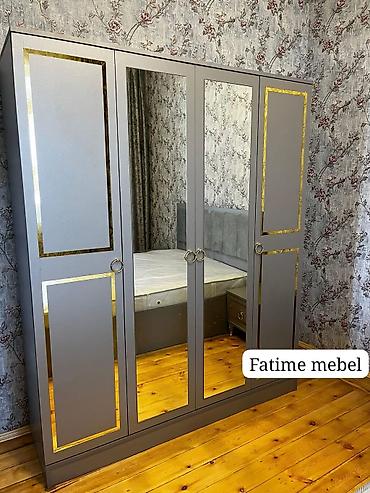 termo mebel: Yeni, 4 qapılı, Güzgülü, Boz, Açılan, Düz dolab — 1