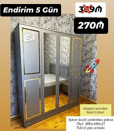 ev 16000: Yeni, 4 qapılı, Güzgülü, Boz, Açılan, Düz dolab — 1