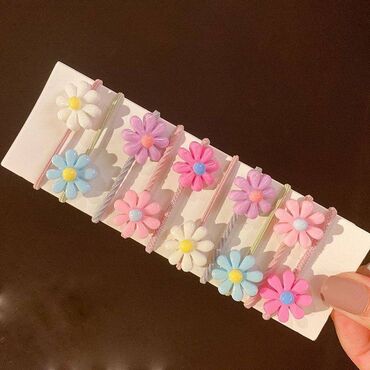 заколка: Резиночки для девочек, цветные цветочки - 10 шт - набор