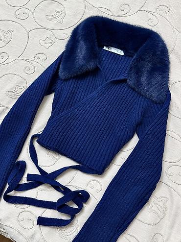 брюки zara: Кофта, На запах, Укороченная модель, V-образный вырез, Зима, Китай, M — 1