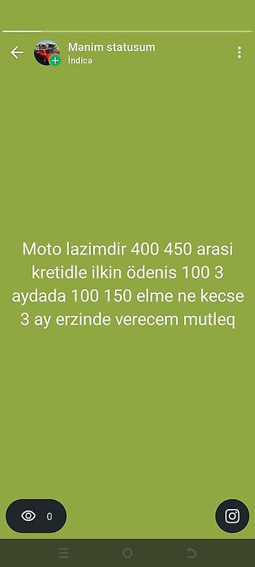 elektrik skuterlər: Axtarılır: Moto (moped/skuter) – büdcə 400–450 arası. - Kreditlə almaq — 1