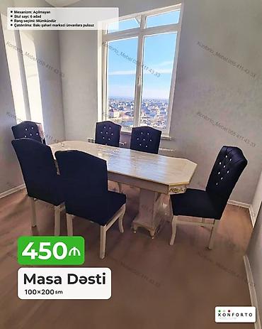 Masa dəsti – 100×200 sm - Masa mexanizmi: açılmayan - Stul sayı: 6