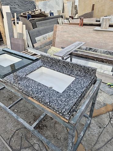 умывальник для ванной: Mərmər/qranit tezgah üzərində quraşdırılmış lavabo - Material: təbii — 4