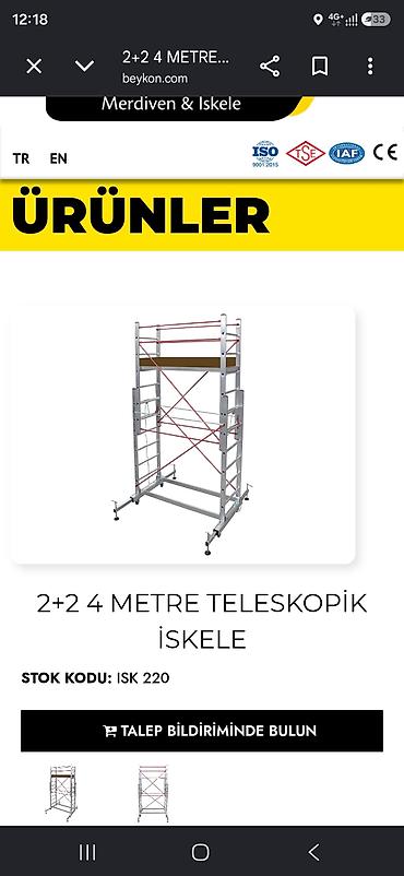 Nərdivanlar: Məhsul: Teleskopik alüminium iskelelər Variantlar və stok kodları: - — 1