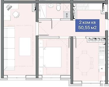 2 комнаты, 50 м², 3 этаж