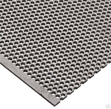 Digər tikinti materialları: Delikli vərəq s= 0,4-10 mm, Kəsmə: 1x2; 1,25x2,5… mm, Material: polad;