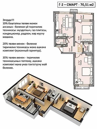 Продаётся 2-комнатная квартира — 70,51 м²! по улице кайназарова 125**