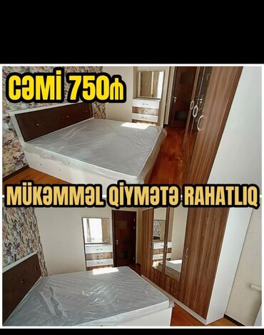 Yataq otağı dəstləri: İkinəfərlik çarpayı, Termo, 2 tumba, Dolab, Azərbaycan, Yeni — 4