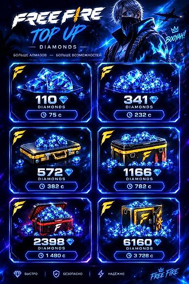 Автоуслуги: Пополнение алмазов Free Fire (TOP UP) Доступные пакеты: - 110 алмазов — 1