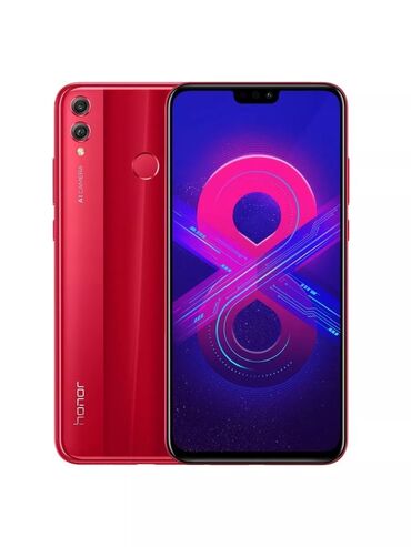телефон нод 8: Honor 8X, Б/у, 64 ГБ, цвет - Красный, 1 SIM, 2 SIM