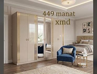 ozu yapisan panel: Yataq otağı üçün 6 qapılı qarderob - Rəng: krem tonlarında, qızılı — 1