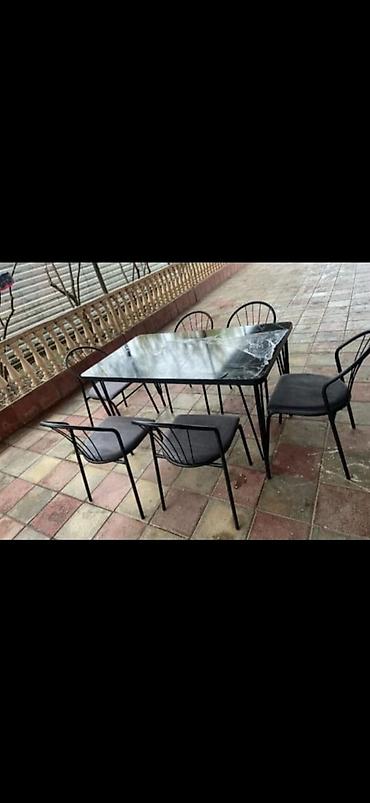 2 ci el uşaq bağca mebelləri: Yeni, Dördbucaq masa, 4 stul, Açılmayan, Stullar ilə, Metal — 1