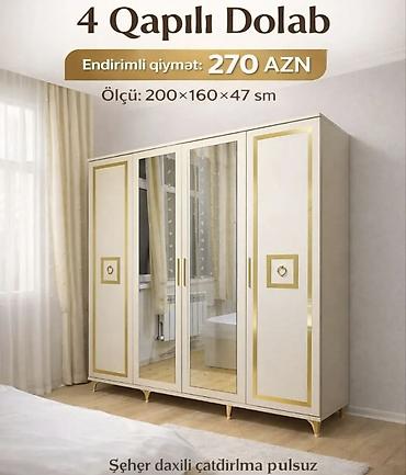 Dolablar: 4 qapılı dolab Ölçü: 200 × 160 × 47 sm Rəng və dizayn: Ağ korpus — 1