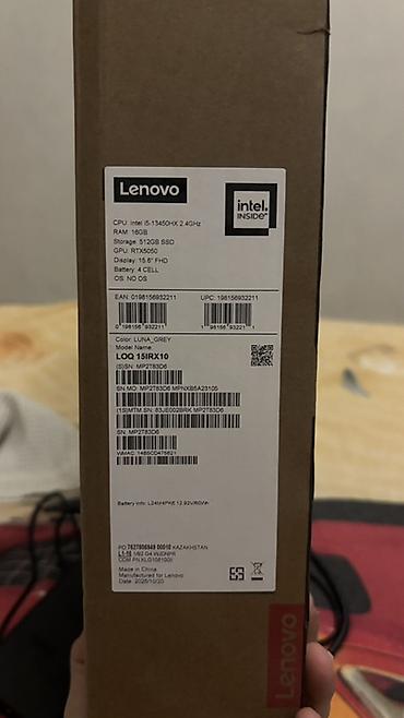 notebook harddisk: Lenovo LOQ 15IRX10 oyun/iş noutbuku Texniki göstəricilər (qutudakı — 2
