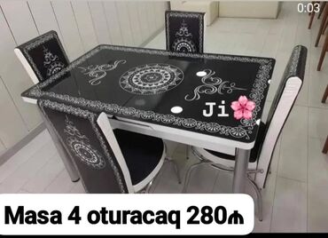 стол письменный: Mətbəx üçün, Açılmayan, Dördbucaq masa, 4 stul