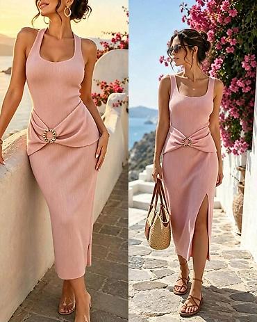 baletanke devojcice: Ribana midi haljina Emi Moda – Made in Italy - Elegantna, pripijena — 10