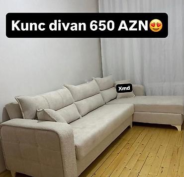 divan modelleri: Künc divan – krem rəngdə, yumşaq toxumalı parça ilə. Sağ tərəfli — 1