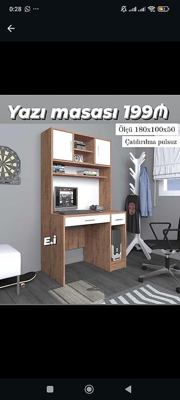 qaş stolu: Düz masa, Stulsuz, Polkalı, Siyirməli, Teksturalı laminat — 1