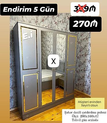 Geniş güzgülü dolab - Ölçü: 200 x 160 x 47 sm - Rəng: boz tonlarda lalafo.az -da Geniş güzgülü dolab - Ölçü: 200 x 160 x 47 sm - Rəng: boz tonlarda