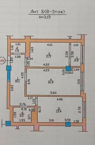 2 8: 2 комнаты, 60 м², Шлагбаум Элитка, 8 этаж, ПСО (под самоотделку) — 3