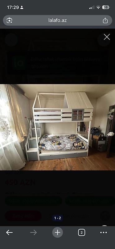 2 mertebe carpayı: Oğlan və qız üçün, Yeni, Çarpayı, Matras ilə, Siyirməli, Taxta — 1