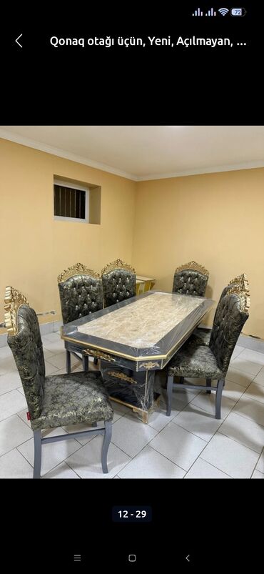 Masa və oturacaq dəstləri: Qonaq otağı üçün, Yeni, Açılmayan, Dördbucaq masa, 6 stul — 18