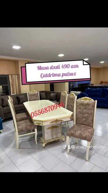 Masa və oturacaq dəstləri: Qonaq otağı üçün, Yeni, Açılmayan, Dördbucaq masa, 6 stul -da lalafo.az — 13 Masa və oturacaq dəstləri: Qonaq otağı üçün, Yeni, Açılmayan, Dördbucaq masa, 6 stul — 13