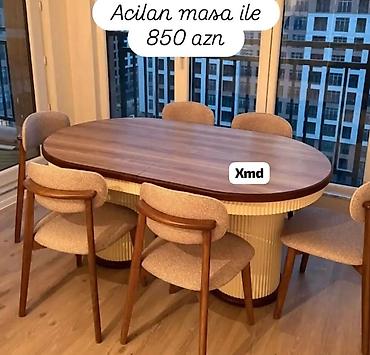 Açılan oval yemək masası dəsti - Masa: oval formalı, açılıb-bağlanan