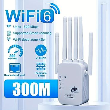 wifi anten: Wİ-Fİ gücləndirici Wi‑Fi 6 Repeater/Extender – 300M - Sürət: 2.4 GHz — 1