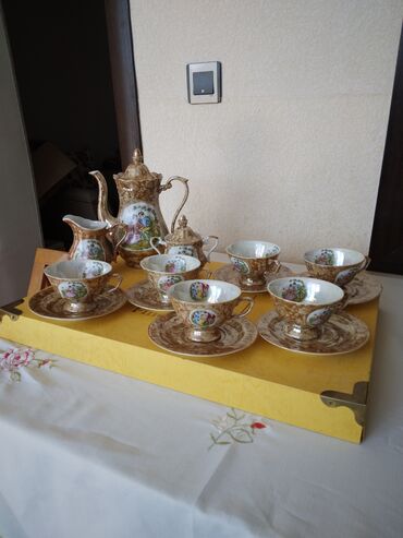 çay dəsti: Çay dəsti, rəng - Boz, Farfor, 6 nəfərlik