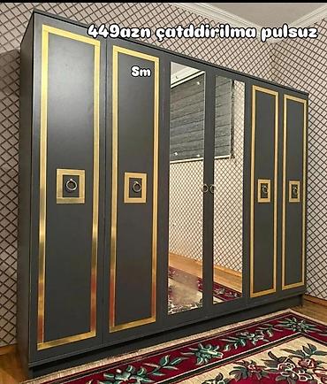 Ev üçün mebel: 6 qapılı geyim dolabı - Rəng: tünd boz (antrasit) – qızılı haşiyələr — 1