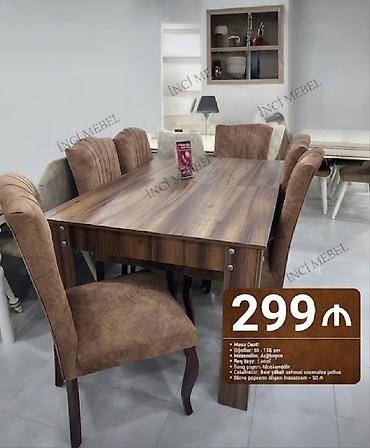 Qonaq otağı üçün, Yeni, Açılmayan, Dördbucaq masa, 6 stul